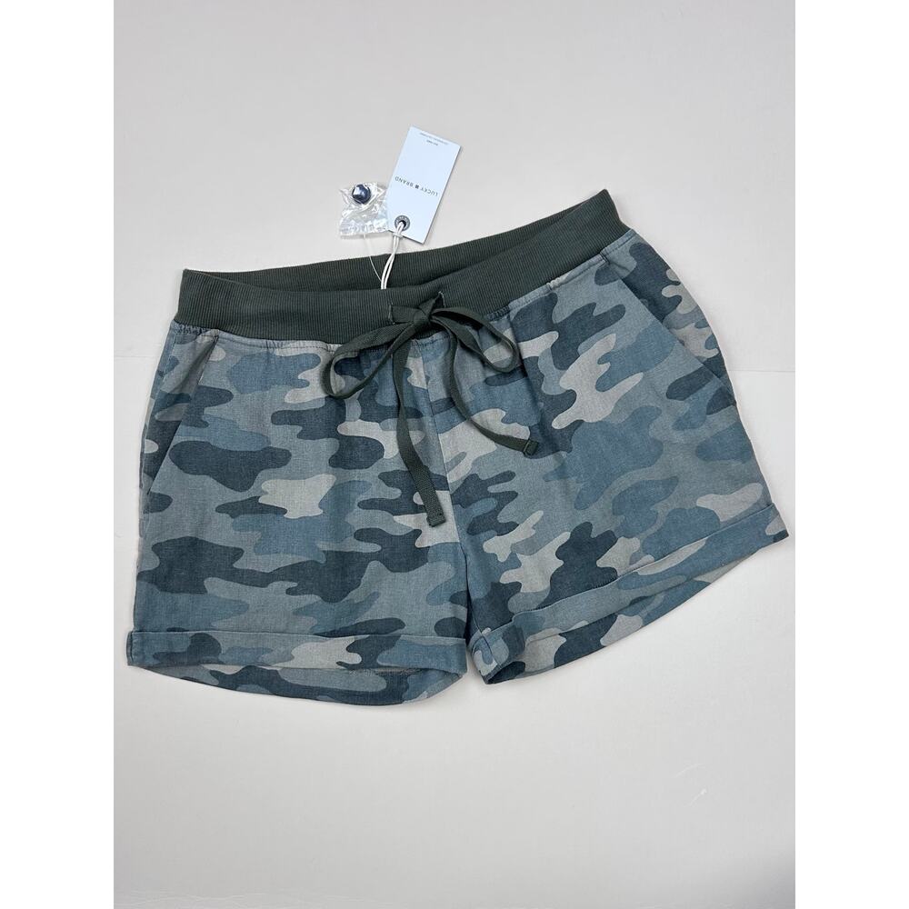 Lucky Brand SMALL Linen Blend Camouflage Army Green Drawstring Waist Shorts NWT